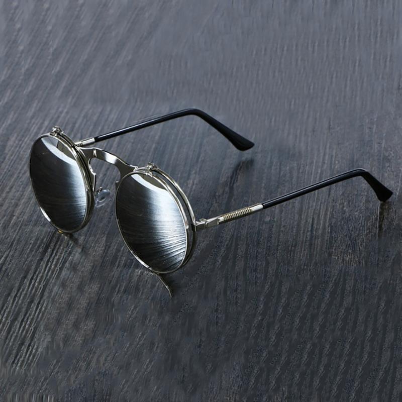 Steampunk Vintage Round Flip Frame Sunglasses Sunglasses black