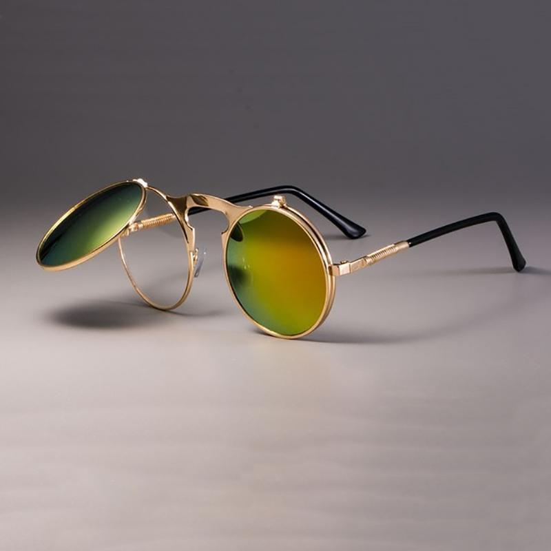 Steampunk Vintage Round Flip Frame Sunglasses Sunglasses gold gold red