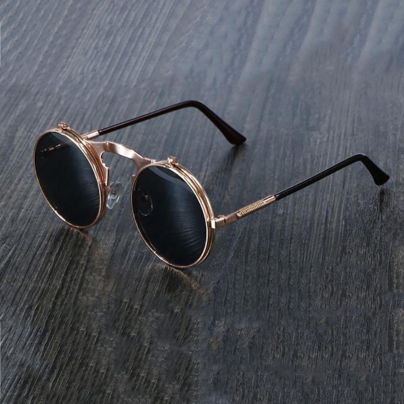 Steampunk Vintage Round Flip Frame Sunglasses Sunglasses rose gold black