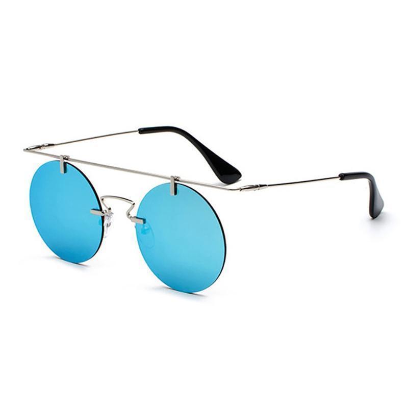 Vintage Punk Rectangular Bridge Rimless Lightweight Sunglasses Sunglasses Blue Mirror