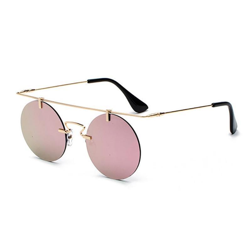 Vintage Punk Rectangular Bridge Rimless Lightweight Sunglasses Sunglasses Pink Mirror