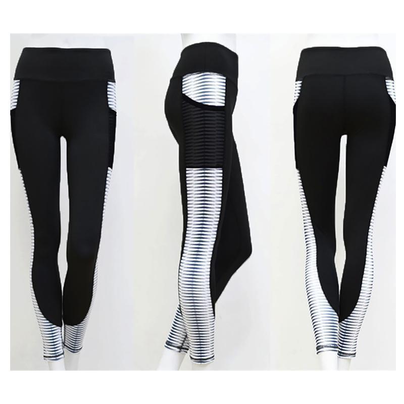 White Striped Mesh Pocket Leggings Leggings Black / S