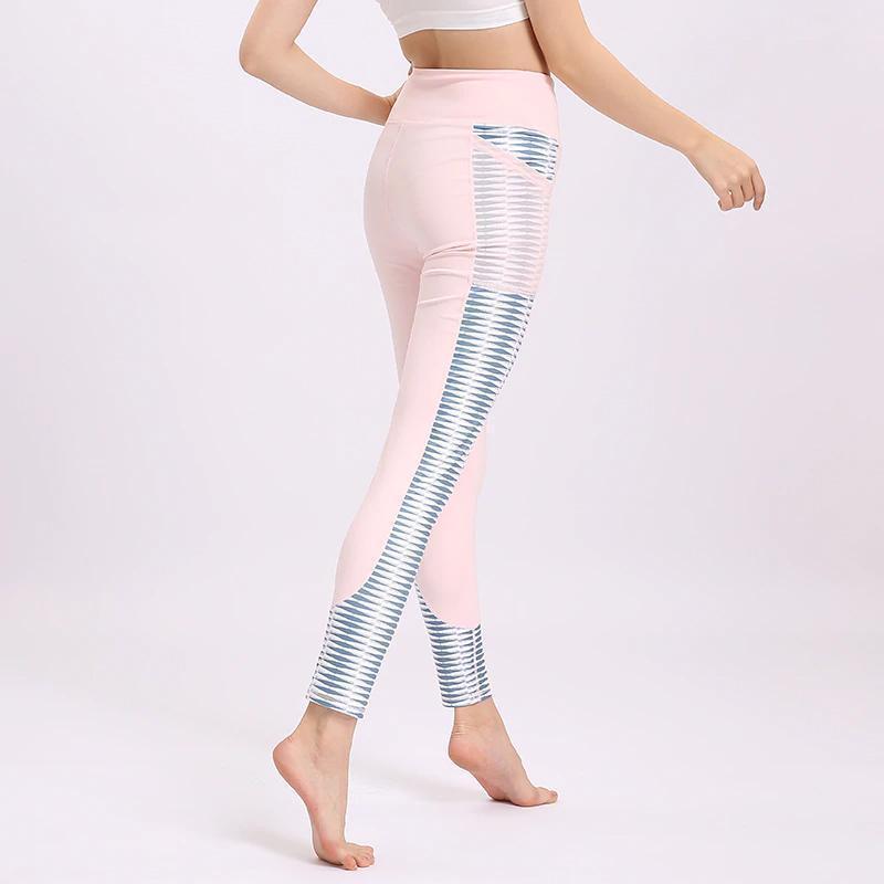 White Striped Mesh Pocket Leggings Leggings Deep Grey / S