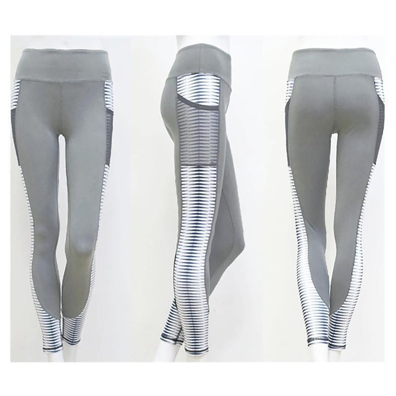 White Striped Mesh Pocket Leggings Leggings Gray / S