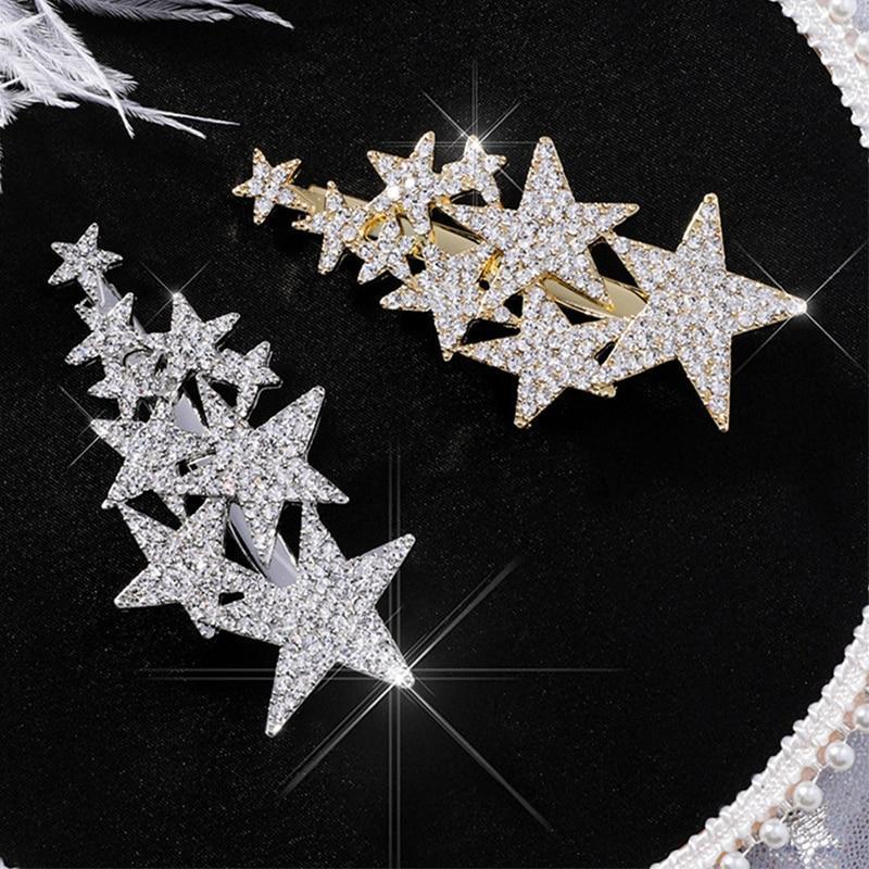 Zirzon Rhinestone Five-Star Hair Clips HairClips Gold