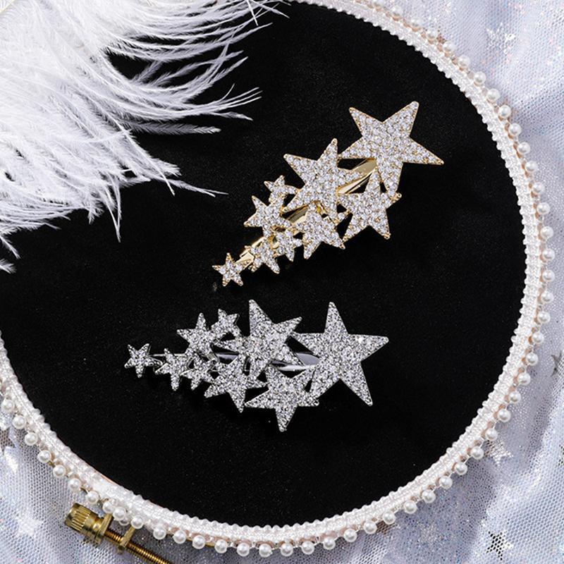 Zirzon Rhinestone Five-Star Hair Clips HairClips Gold