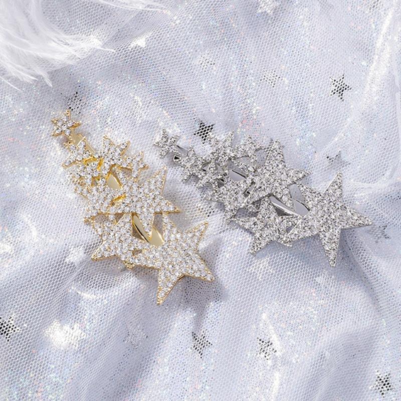 Zirzon Rhinestone Five-Star Hair Clips HairClips Gold