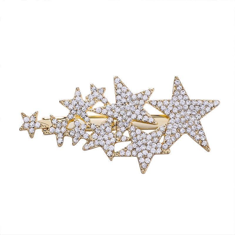 Zirzon Rhinestone Five-Star Hair Clips HairClips gold